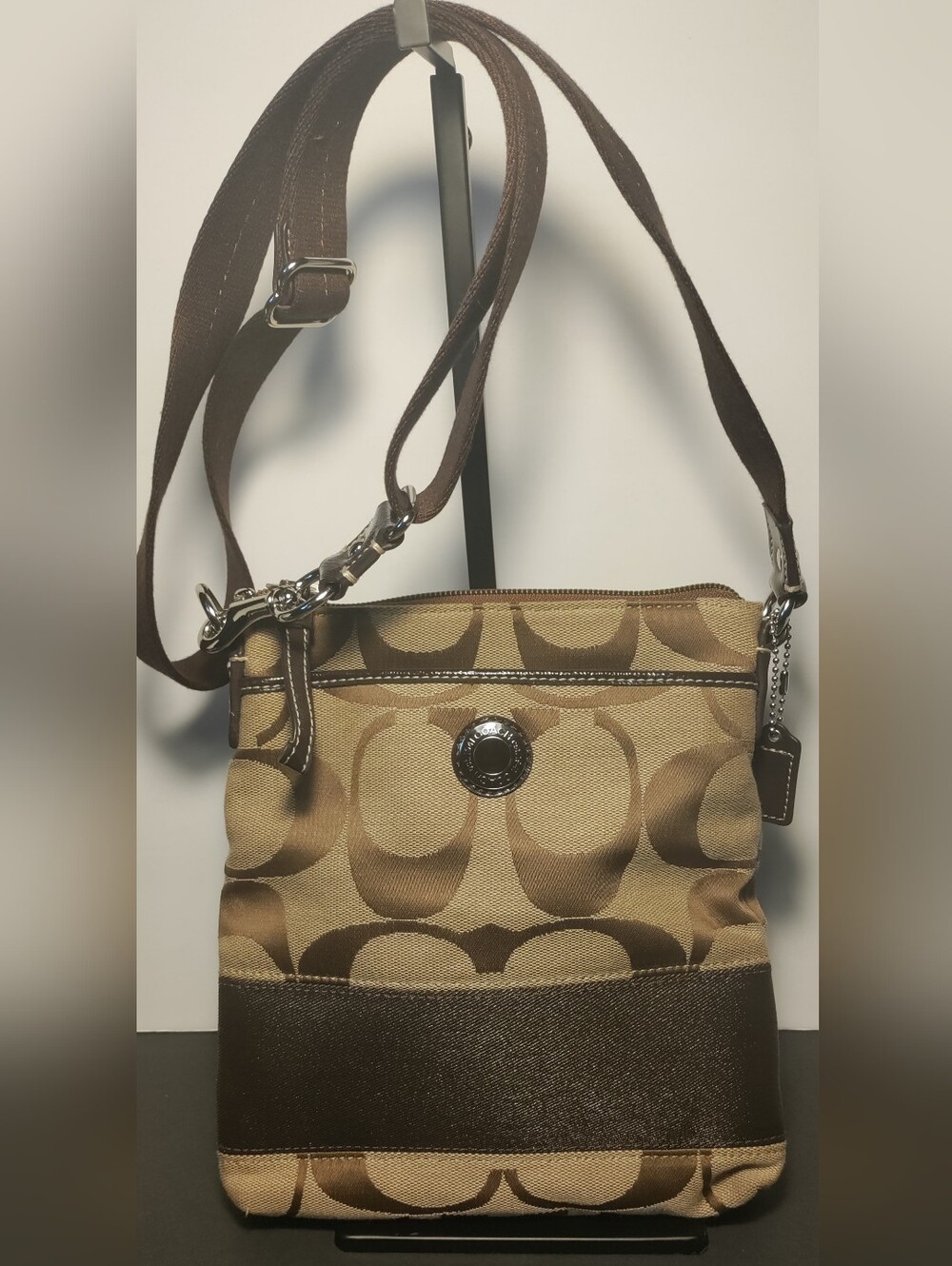 Coach Signature Jacquard Crossbody Bag Khaki Brown Y2K Style